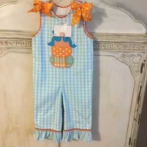 TODDLER GIRL ROMPER BY BANANA SPLIT, SIZE 4T, RUFFLES AND BOWS,  BRAND NEW